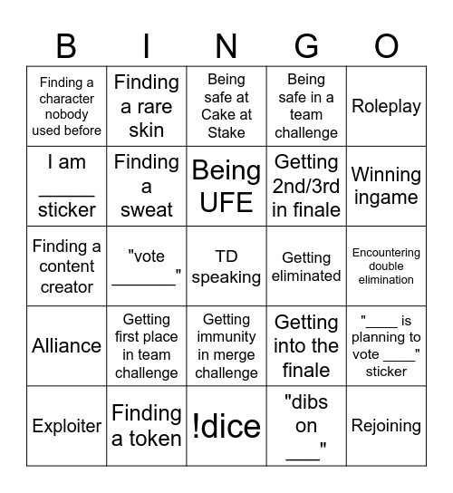 BFDIA Roblox Bingo Card