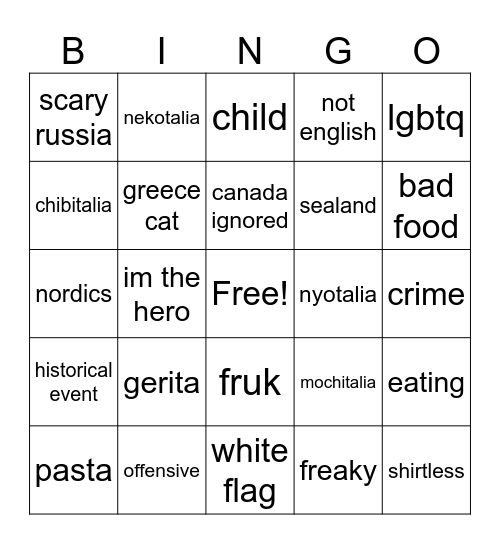 hetalia bingo Card