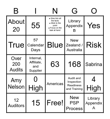 Internal Audit Program Bingo Card