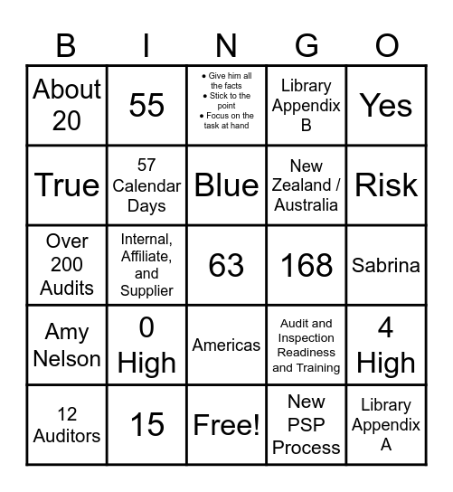 Internal Audit Program Bingo Card