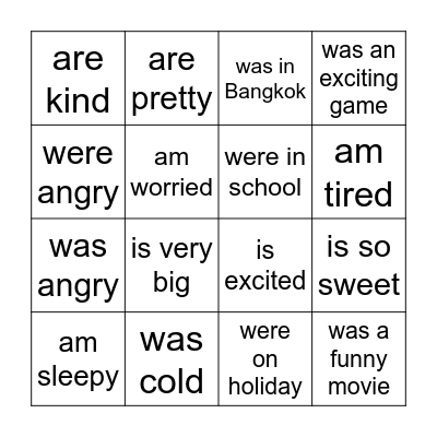 The verb 'to be' Bingo Card