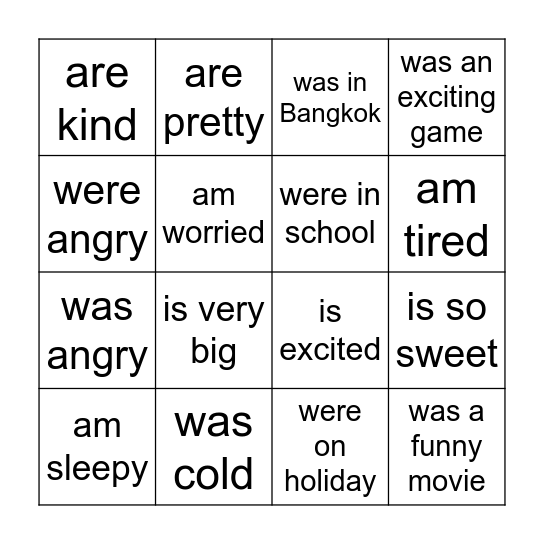 The verb 'to be' Bingo Card