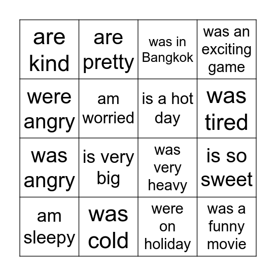 The verb 'to be' Bingo Card