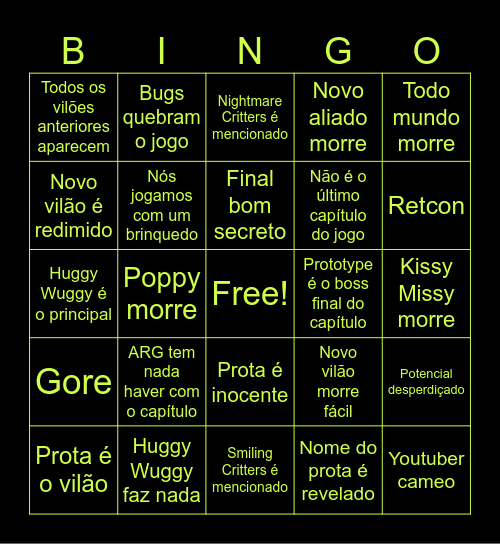 Poppy Playtime Capítulo 5 Bingo Card