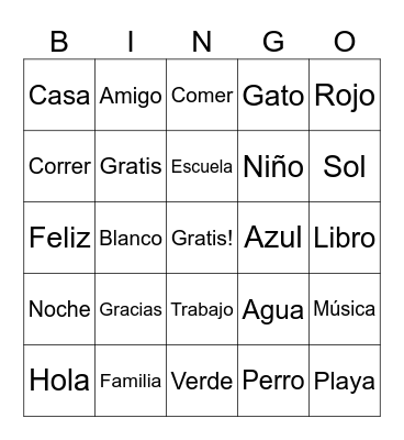 Spanish Bingo Card