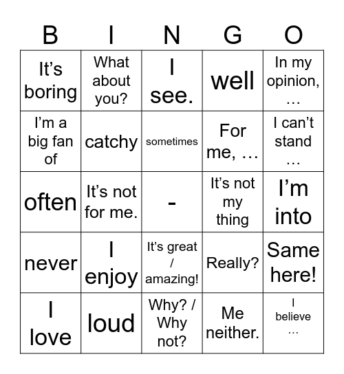 Language support bingo Card