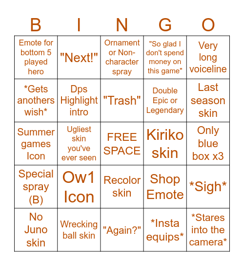 OW Lootbox Bingo Card