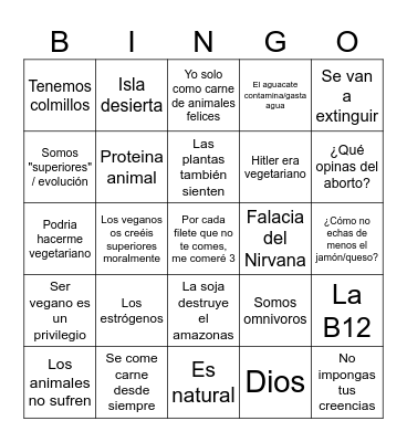 Cuñado antivegano Bingo Card