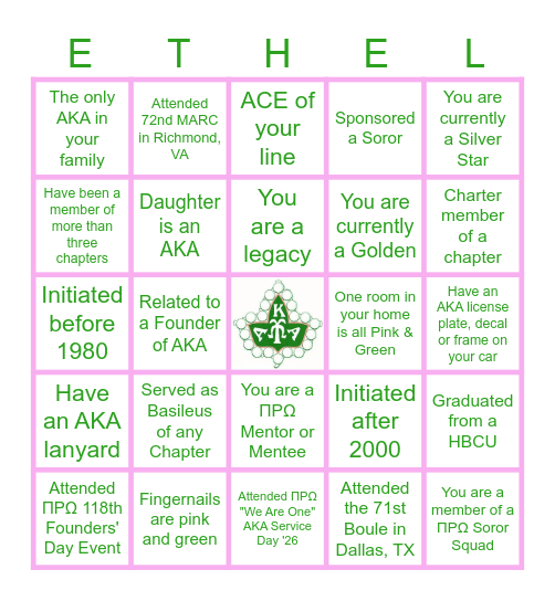 Alpha Kappa Alpha Founders Day Bingo Card