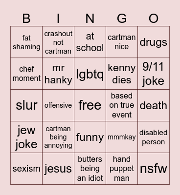 south park funny Bingo Card