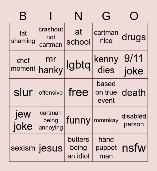 south park funny Bingo Card