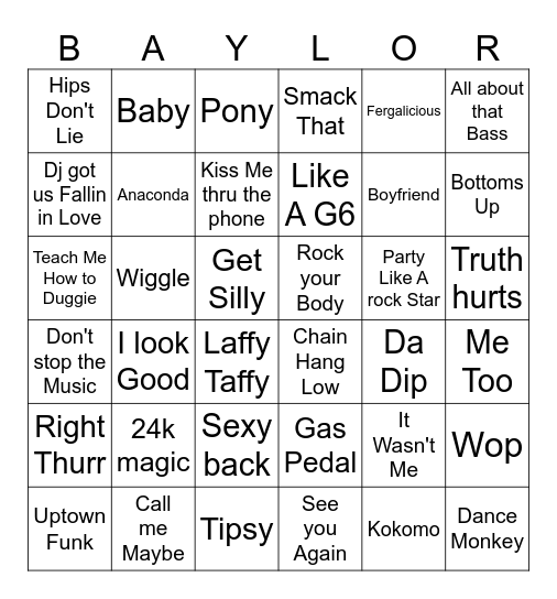 Twisted Sisters Bingo Card