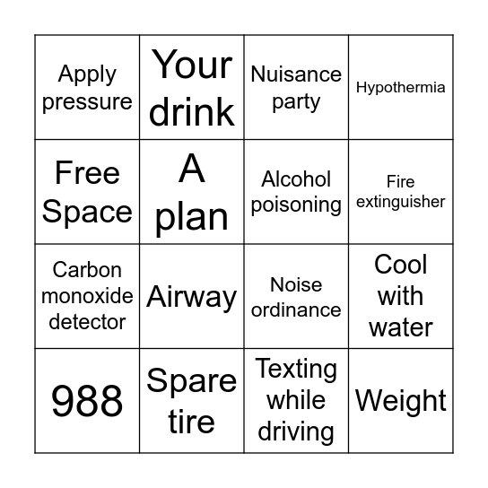 Emergency Preparedness Bingo Card