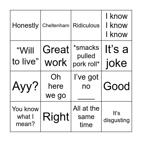 William Bingo! Bingo Card