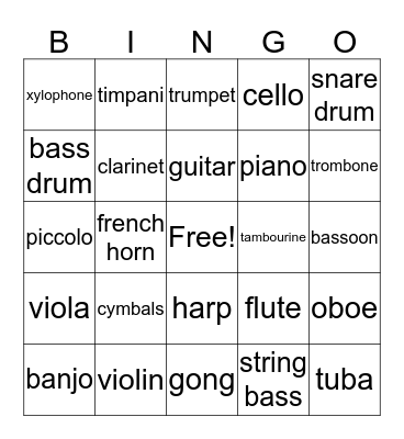 INSTRUMENT BINGO Card