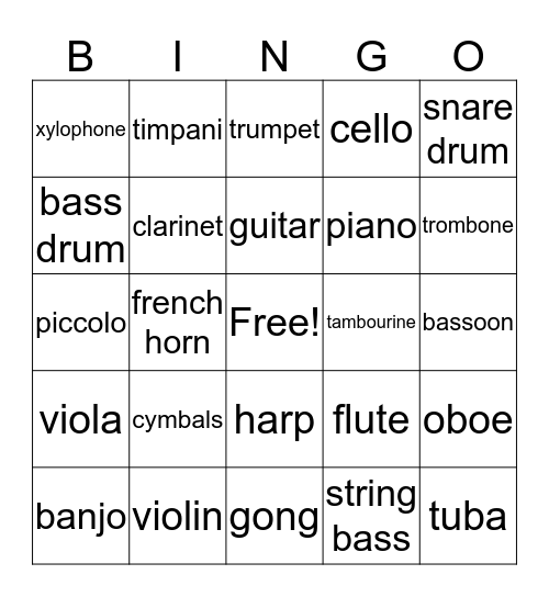 INSTRUMENT BINGO Card