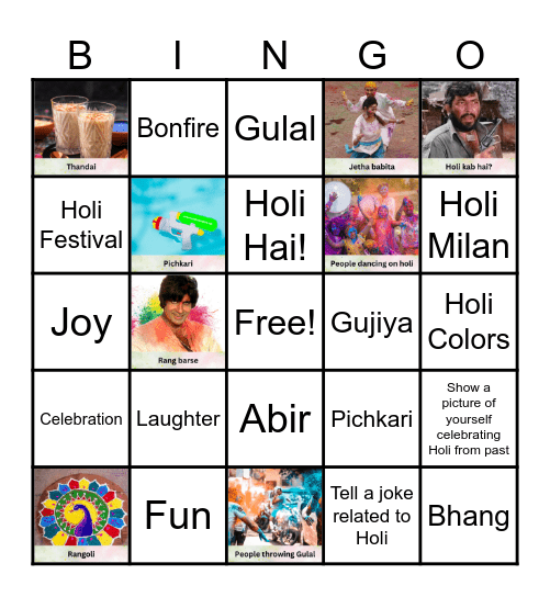 Happy Holi Bingo Card
