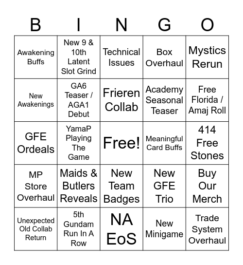 14th Anniversary JP Stream Bingo Card