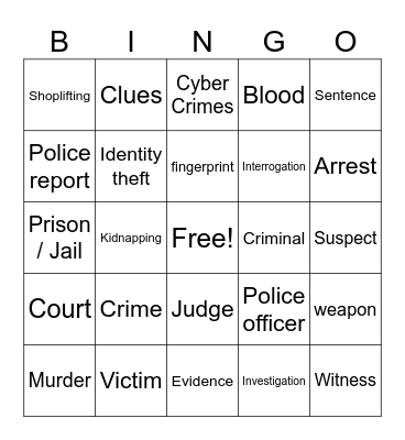 Crime vocab Bingo Card