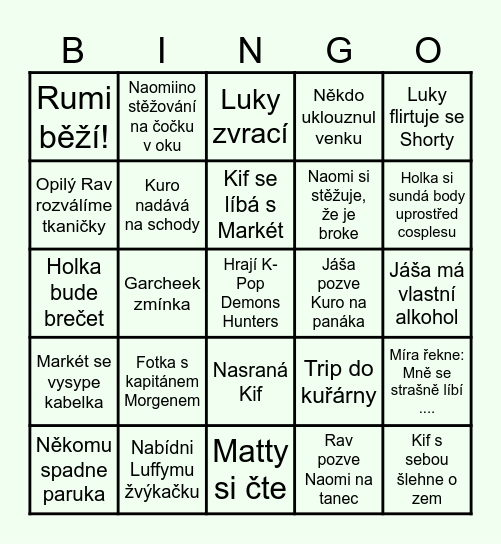 Cosples Bingo Card