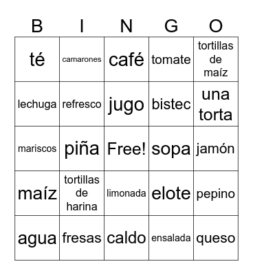 COMIDA/ FOOD Bingo Card