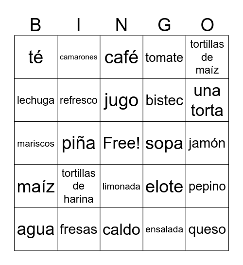 COMIDA/ FOOD Bingo Card
