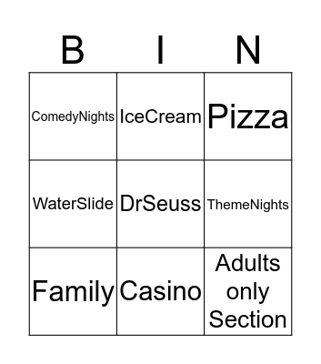 Carnival Cruise Bingo Card