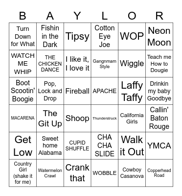 Twisted Sisters LINE DANCE Bingo Card