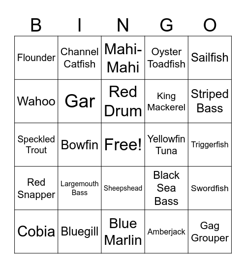 Fish of North Carolina Bingo Card