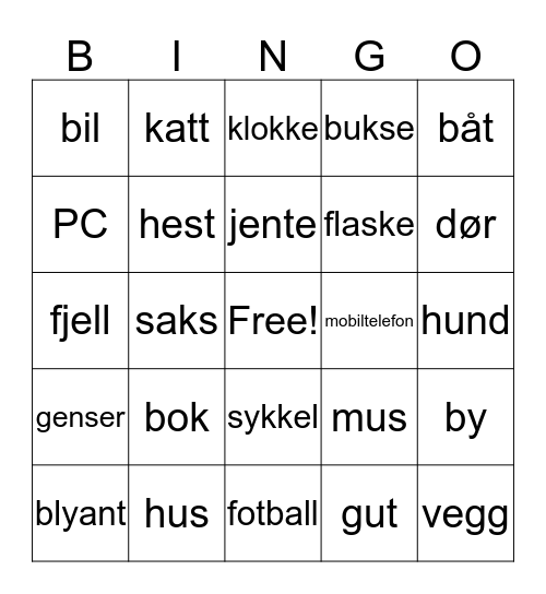 Substantiv Bingo Card