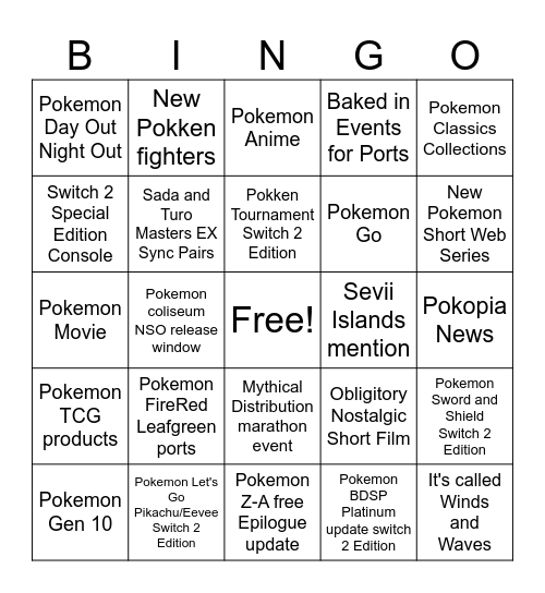 Pokemon day 30th Bingo Card