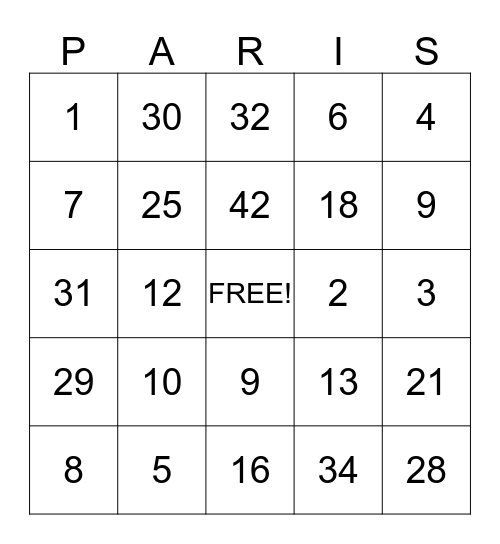 Welcome to Paris' 17th Birthday Bingo! Bingo Card