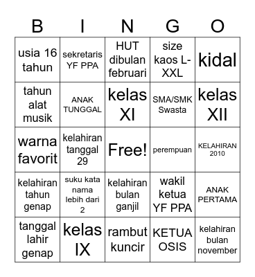 INTRO BINGO Card