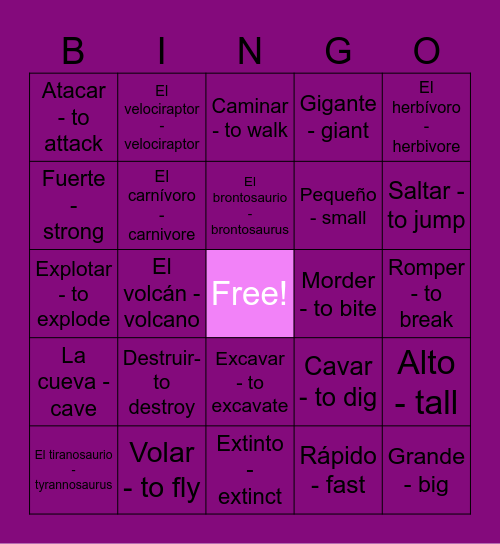 SPANISH BINGO Card