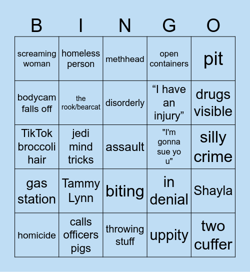 Bodycam Bingo Card