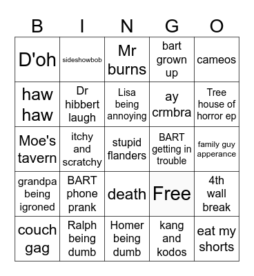 simpons bingo Card