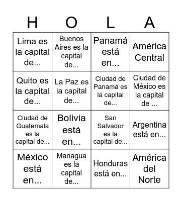 Países Hispanos del Centro y Sur de América Bingo Card