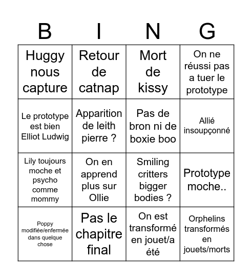 Poppy playtime 5 Bingo Card