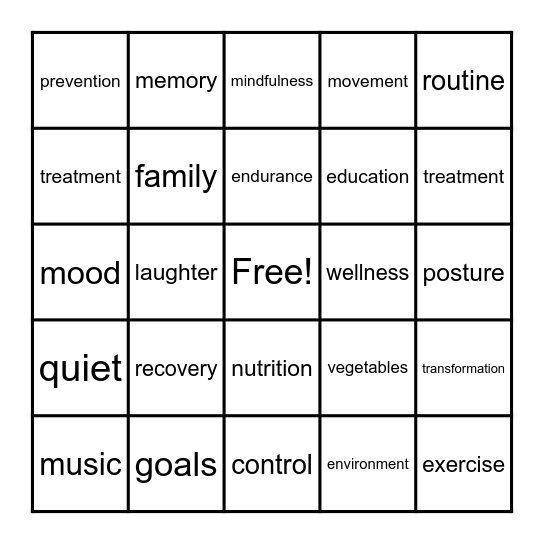 Health & Wellness Bingo Card
