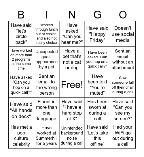 Summerhill Bingo Card