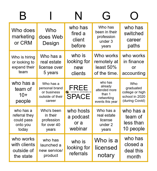 Connect & Network: Find Someone Who Bingo Card