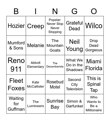 Folksy Music, Mockumentaries, & Catherine O'Hara Bingo Card
