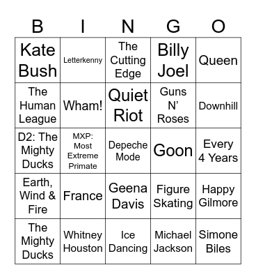 80s Hits & The Olympics Bingo Card