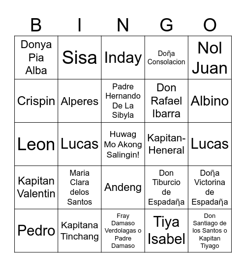MGA TAUHAN SA NOLI ME TANGERE Bingo Card