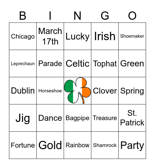 St Patrick's Day Bingo Card