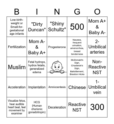 OB Tutoring Prenatal Bingo Card