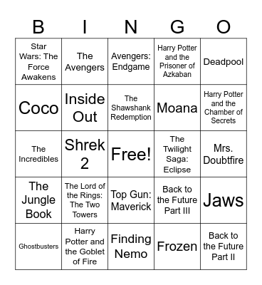 GOLDEN TICKET CINEMAS Bingo Card