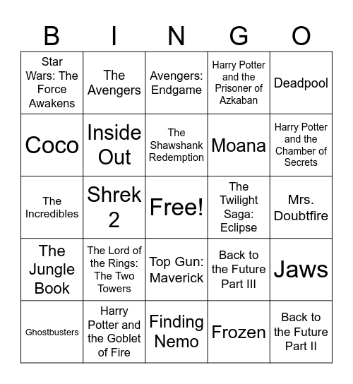 GOLDEN TICKET CINEMAS Bingo Card