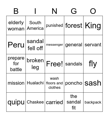 The Runner's Sandals Bingo Card