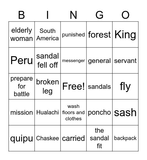 The Runner's Sandals Bingo Card